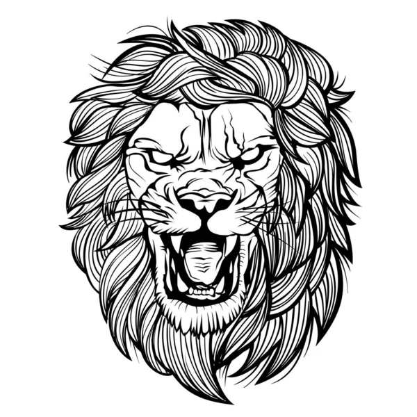 Tête Lion Colère Tête Animal Noir Illustrateur Vecteur Colère — Image vectorielle