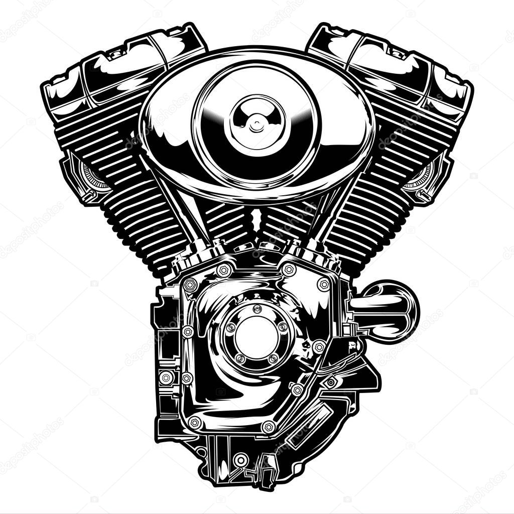  Engine twin motorbike vector illustration motor speed american bike chopper