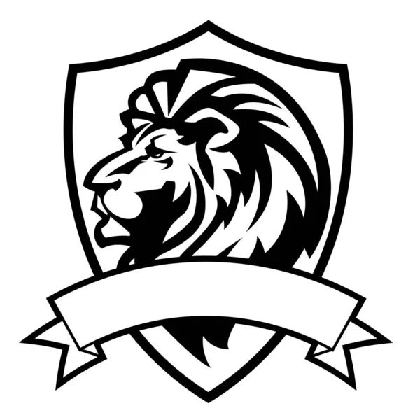 ライオンのロゴリボンブラックベクトルイラスト — ストックベクタ