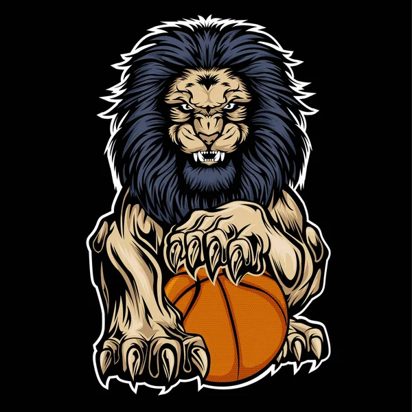 Lion Aggry Playbasketball Drawing Background Black Vector Illustrator — Stock Vector