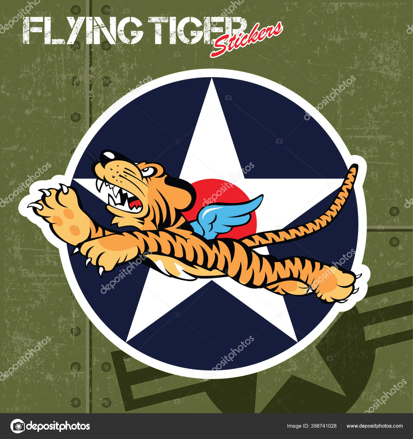 Flying Tiger Vinyl Red Blue Icon Illstration Stock Illustration ©thinkliketiger@gmail.com #398741028