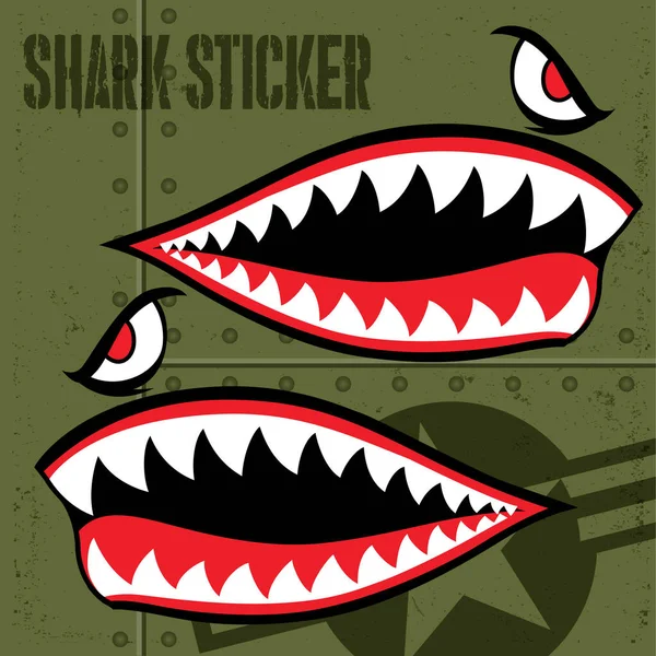 Sticker Bouche Requin Tigre Volant Vinyle Sur Fond Vert Vecteur — Image vectorielle