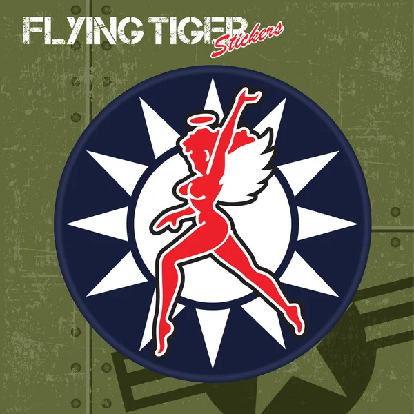 Flying Tiger Γυναικών Διάνυσμα Αυτοκόλλητα Βινύλιο Κόκκινο Μπλε Εικονίδιο Πράσινο — Διανυσματικό Αρχείο