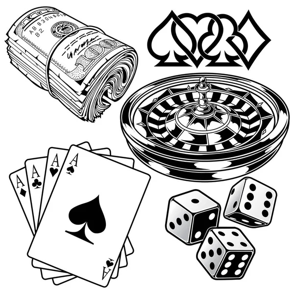 Ρουλέτα Χρήματα Καζίνο Και Κάρτες Παίζοντας Black Line Διάνυσμα — Διανυσματικό Αρχείο