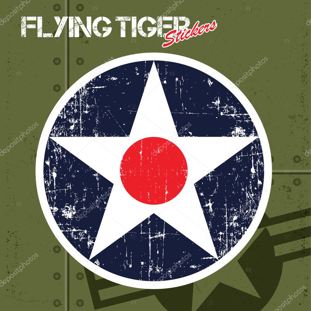 Flying Tiger  Vector Stickers vinyl Red  Blue icon on green Illstration