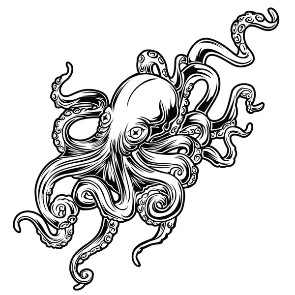 Vecteur Conception Tatouage Noir Poulpe — Image vectorielle