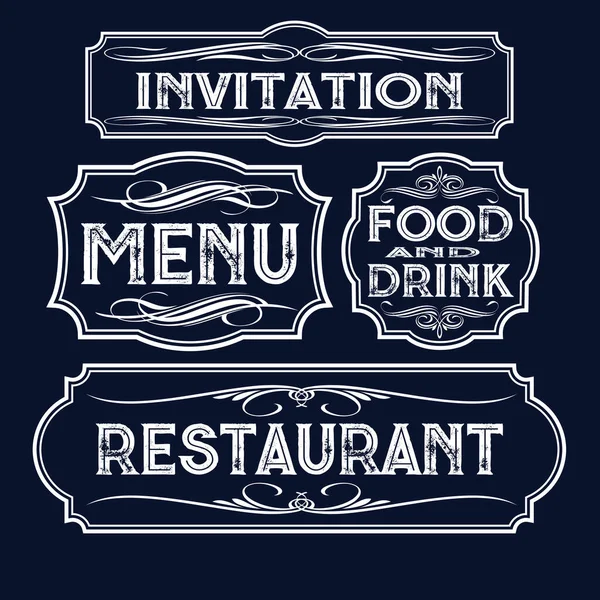 Cadres Vintage Set Restaurant Bar Menu Gastronomique Bleu Blanc Vecteur — Image vectorielle