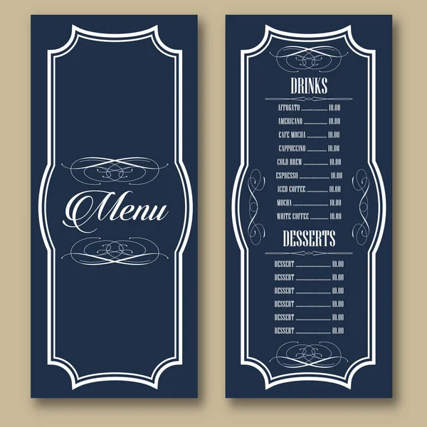 Cadres Vintage Restaurant Bar Boissons Café Menu Fond Brun Illustrateur — Image vectorielle