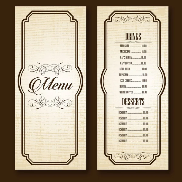 Vintage Frames Restaurant Bar Eten Drinken Cafe Menu Bruine Achtergrond — Stockvector