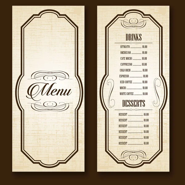 Cadres Vintage Restaurant Bar Boissons Café Menu Fond Brun Illustrateur — Image vectorielle