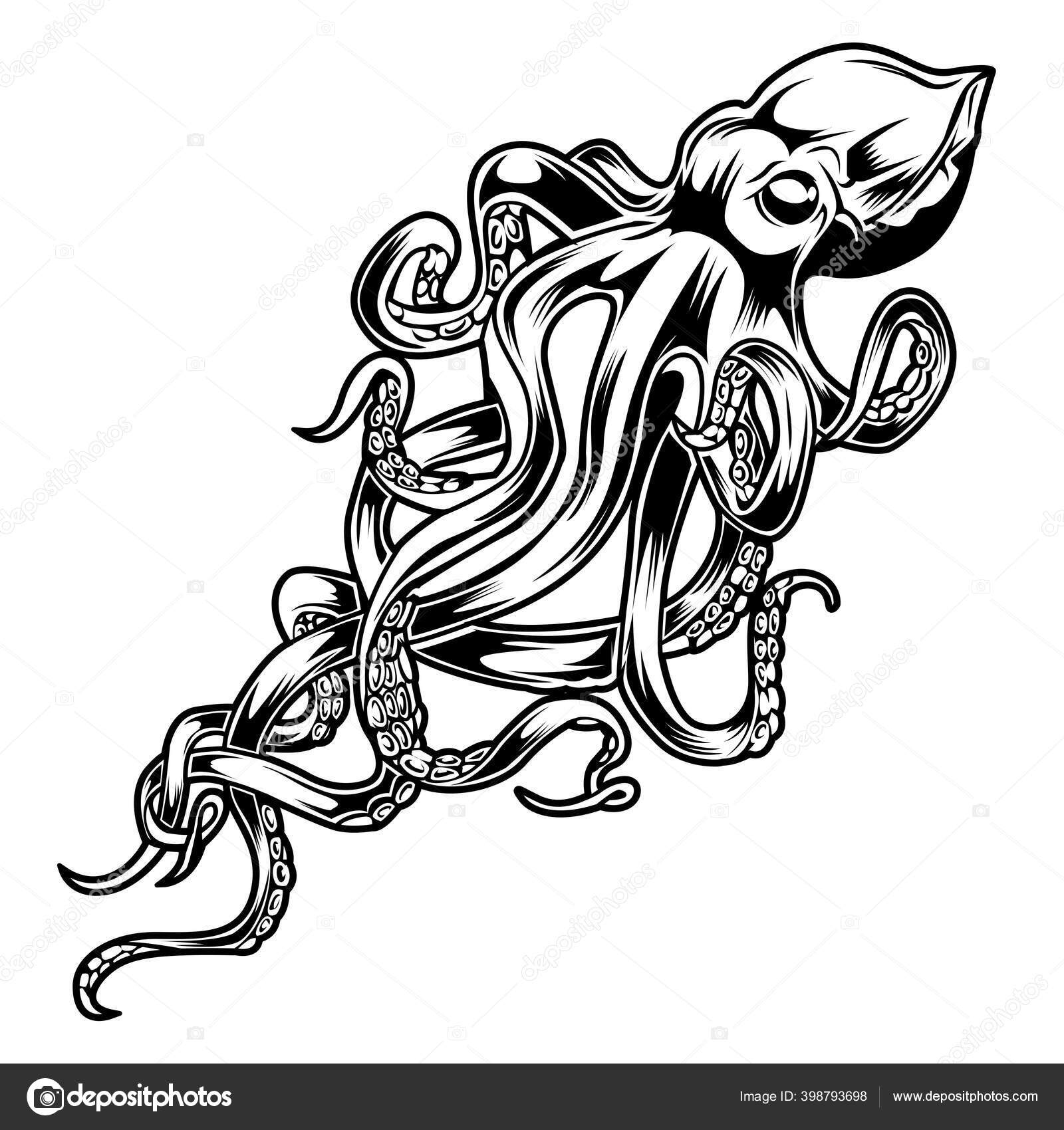 Octopus Black And White Drawing