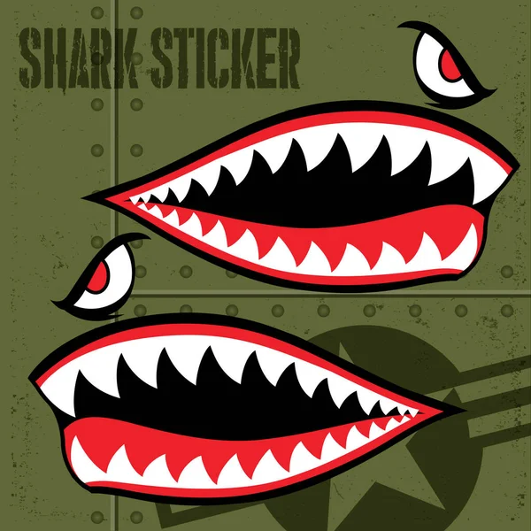 Flying Tiger Shark Mouth Aufkleber Vinyl Auf Grünem Hintergrund Vector — Stockvektor