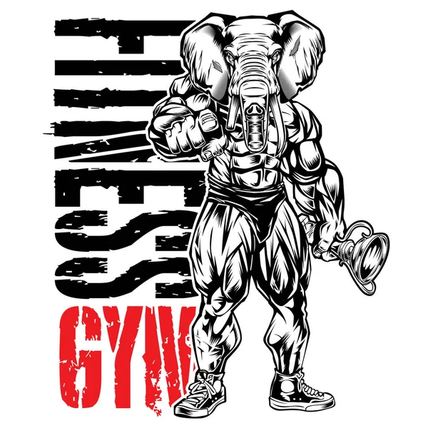 Culturista Elefante Fitness Gym Muscular Vector Ilustrador — Vector de stock