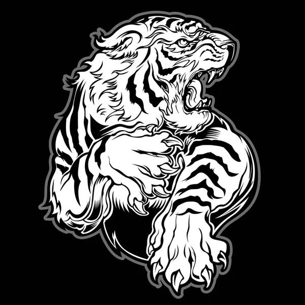 Hewan Harimau Marah Biru Pada Gambar Vektor Latar Belakang Hitam - Stok Vektor
