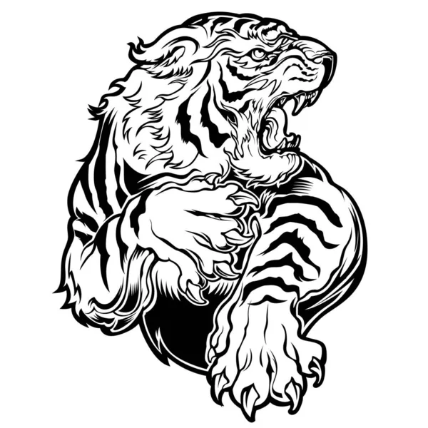 Ζώα Θυμωμένος Τίγρης Μπλε Μαύρο Φόντο Διανυσματική Απεικόνιση — Διανυσματικό Αρχείο