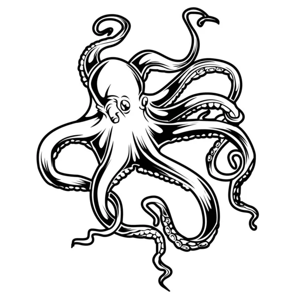 Octopus วาดภาพเวกเตอร าและส ขาว — ภาพเวกเตอร์สต็อก