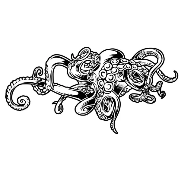 Pieuvre Dessin Noir Blanc Illustrateur Vectoriel — Image vectorielle