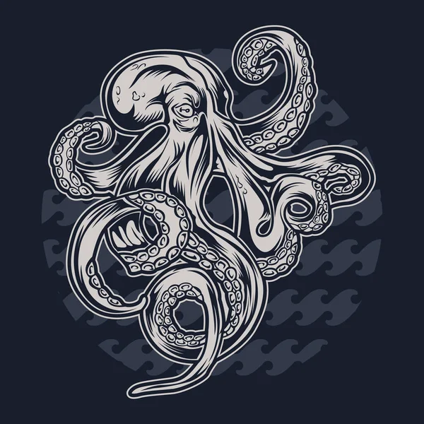 Octopus Sea Blue วาดรอยส กบนพ นหล ภาพเวกเตอร — ภาพเวกเตอร์สต็อก