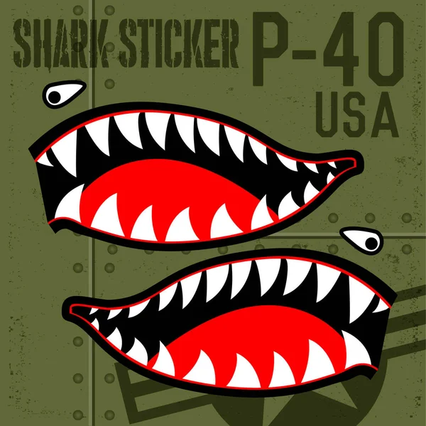 Sticker Bouche Requin Tigre Volant Warhawk Usa Vinyle Sur Fond — Image vectorielle
