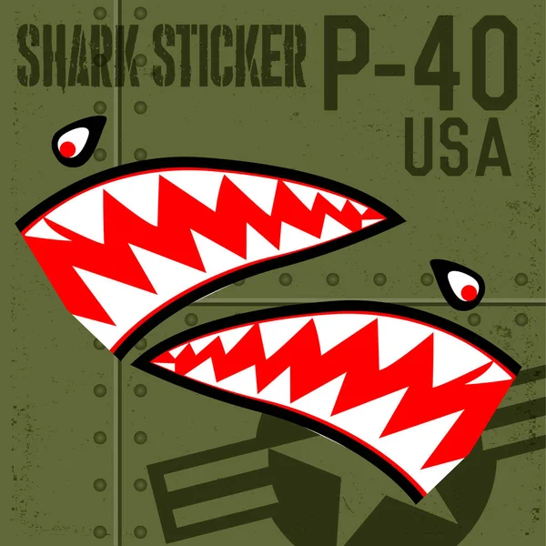 Sticker Bouche Requin Tigre Volant Vinyle Sur Fond Vert Illustrateur — Image vectorielle