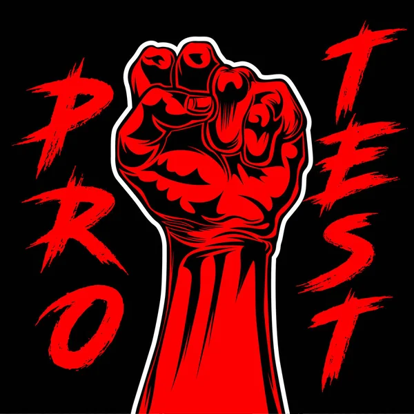 Disegno Mano Bianco Nero Protesta Libertà Manifesto Rosso Cambiamento Pace — Vettoriale Stock