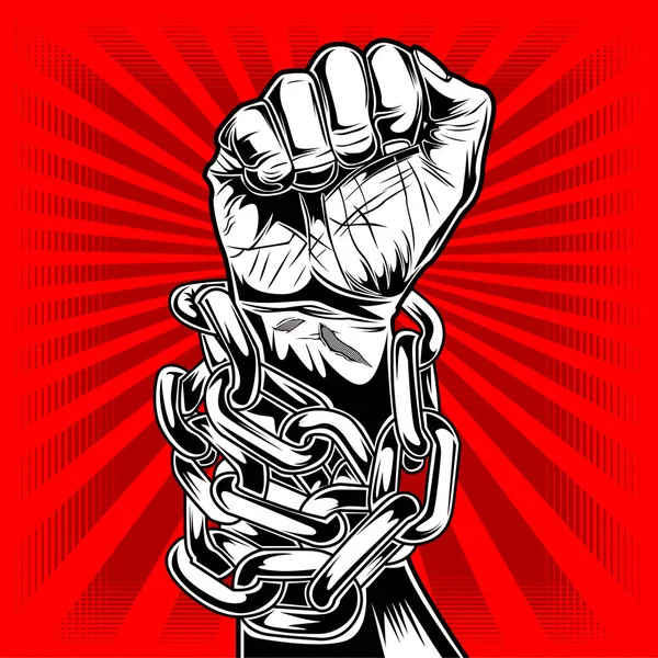 Disegno Mano Bianco Nero Protesta Libertà Manifesto Rosso Cambiamento Pace — Vettoriale Stock