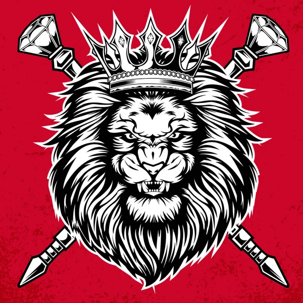 Tête Lion Roi Colère Sur Fond Rouge Illustration Vectorielle — Image vectorielle
