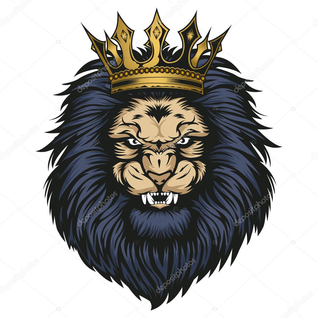 Lion head King angry on Red background vector illustration.