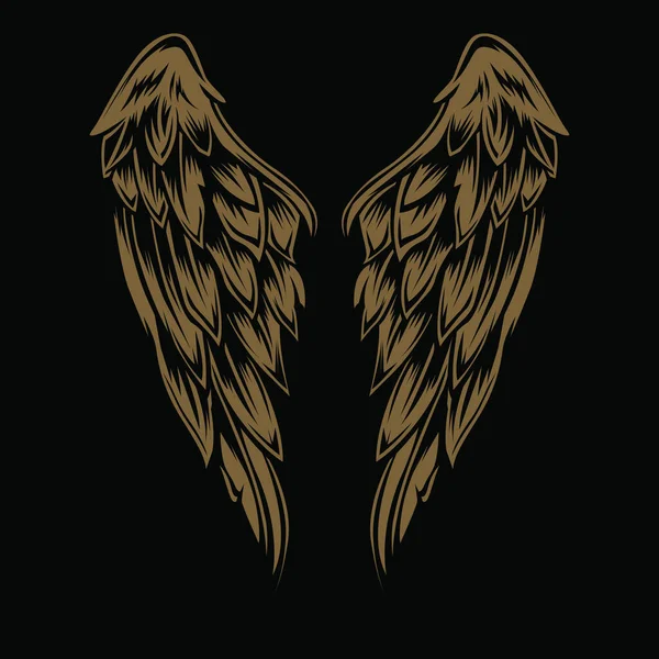 Wings Bird Vintage Gold Sur Fond Noir Vector Illustrator — Image vectorielle