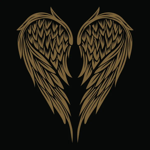 Wings Bird Vintage Gold Черном Фоне Vector Illustrator — стоковый вектор