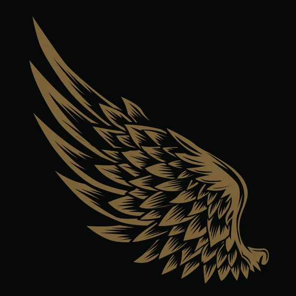 翼鳥のヴィンテージゴールド黒の背景ベクトルイラストレーター — ストックベクタ