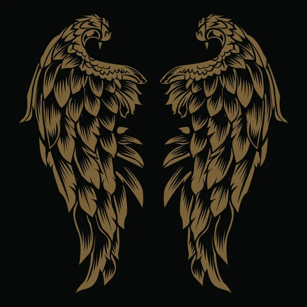 Flügel Vogel Vintage Gold Auf Schwarzem Hintergrund Vector Illustrator — Stockvektor