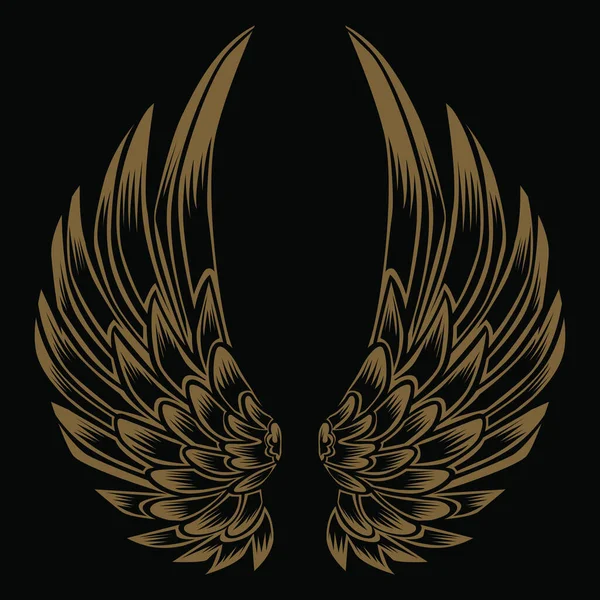 Wings Bird Vintage Oro Sobre Fondo Negro Vector Illustrator — Vector de stock