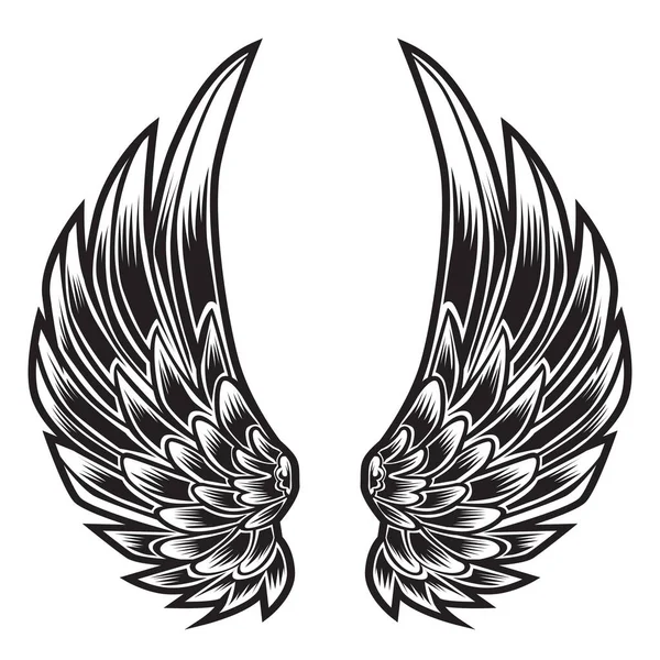 Vleugels Vogelveer Zwart Wit Tattoo Vector Illustratie — Stockvector