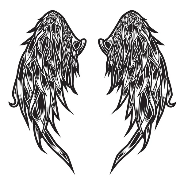 翼鳥の羽ブラック ホワイト Tattoovectorイラスト99 — ストックベクタ