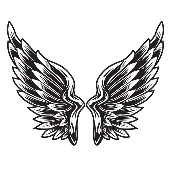 Skrzydła Ptak Pióro Czarny Biały Tatuaż Wektor Ilustracja — Wektor stockowy