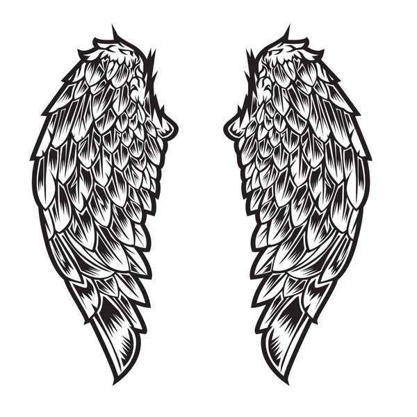 Illustration Vectorielle Tatouage Noir Blanc Plumes Oiseaux Ailes — Image vectorielle