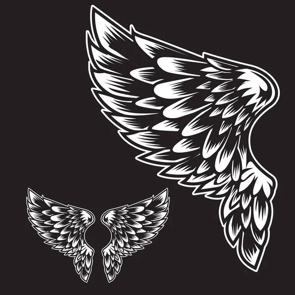 White Wings Bird Feather Black Background Tattoo Vector — Stock Vector