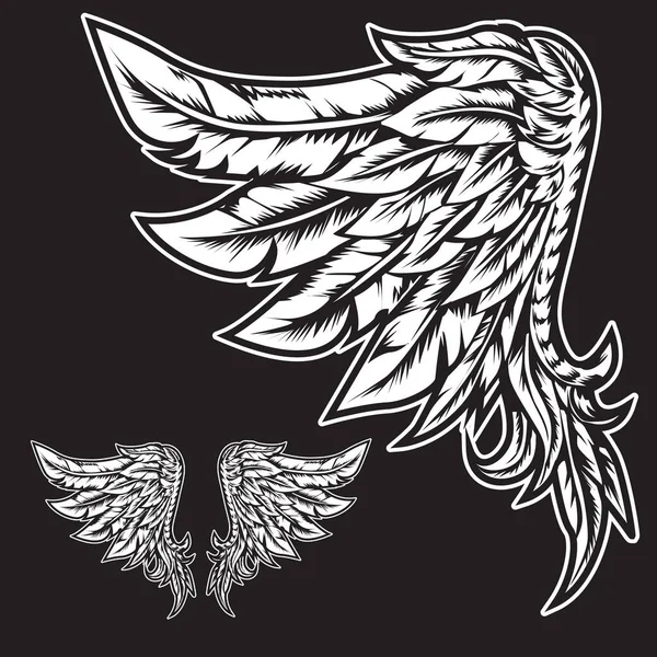 White Wings Pássaro Pena Fundo Preto Tattoo Vector — Vetor de Stock