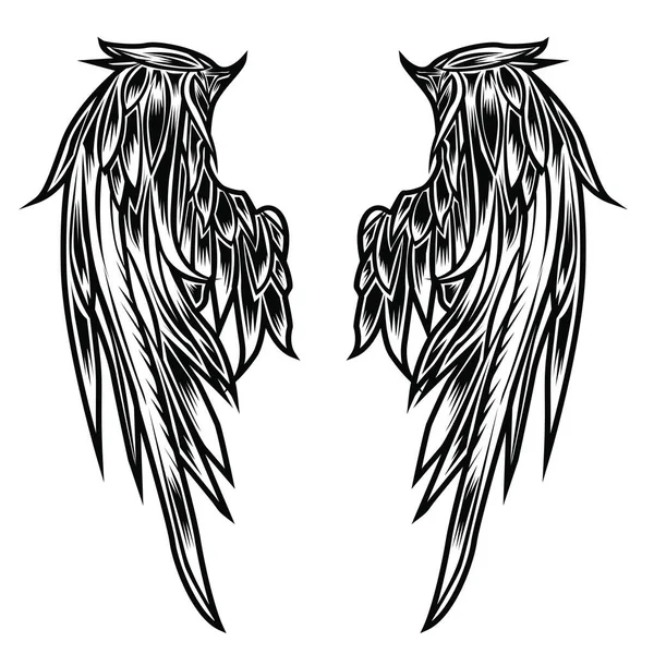 Křídla Ptačí Pírko Černobílé Tetování Vektor — Stockový vektor