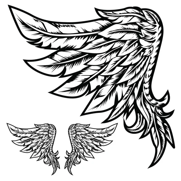 Skrzydła Ptak Pióro Czarny Biały Tatuaż Wektor — Wektor stockowy