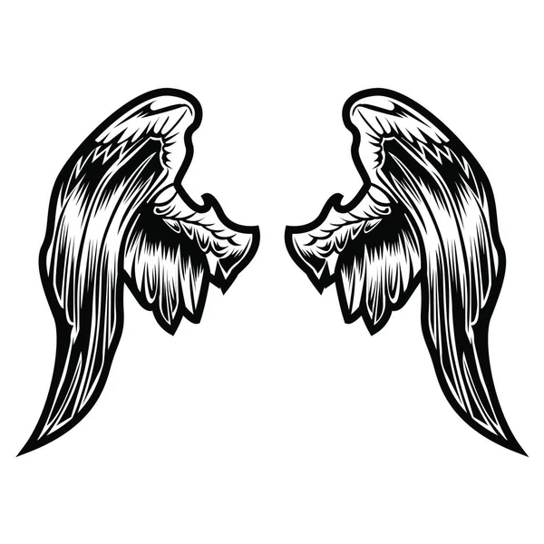 Крила Пташиного Пір Чорно Біле Татуювання — стоковий вектор