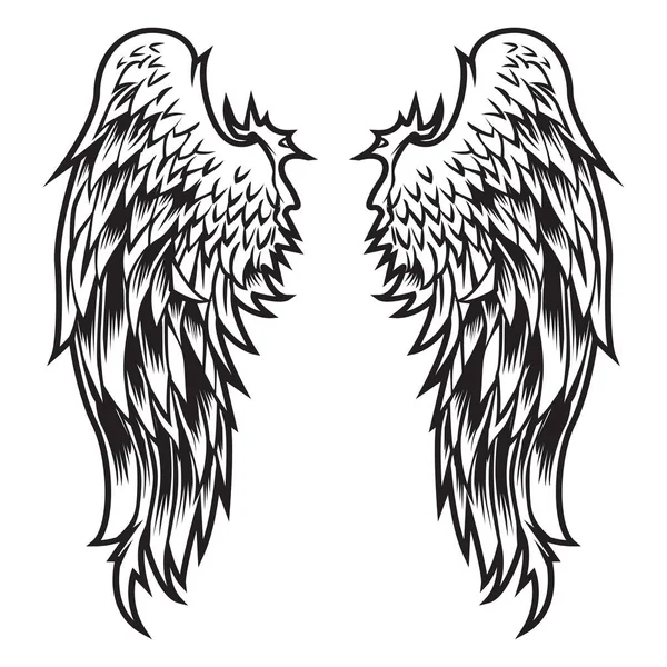 Skrzydła Ptak Pióra Czarny Biały Tatuaż Wektor Ilustrator — Wektor stockowy
