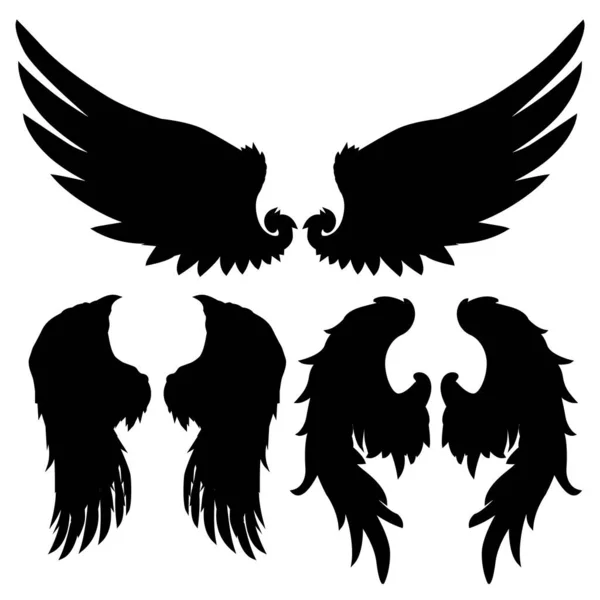 Flügel Vogelfeder Black White Tattoo Vector Set — Stockvektor