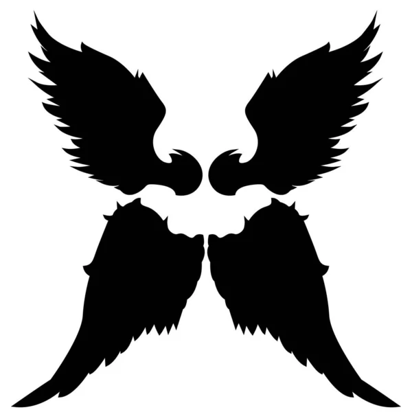 Skrzydła Ptak Pióro Czarny Biały Tatuaż Wektor Zestaw — Wektor stockowy