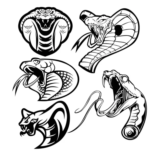 Roi Cobra Tête Vecteur Tête Serpent Mascotte Set — Image vectorielle