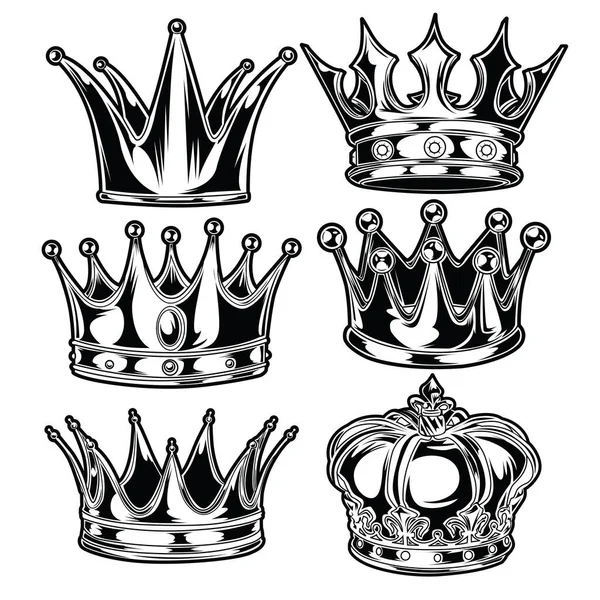 Crown King Queen Set Black White King Queen Vector Illustrator — Stockový vektor