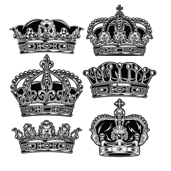 Crown King Queen Set Black White King Queen Vector Illustrator — Stockový vektor