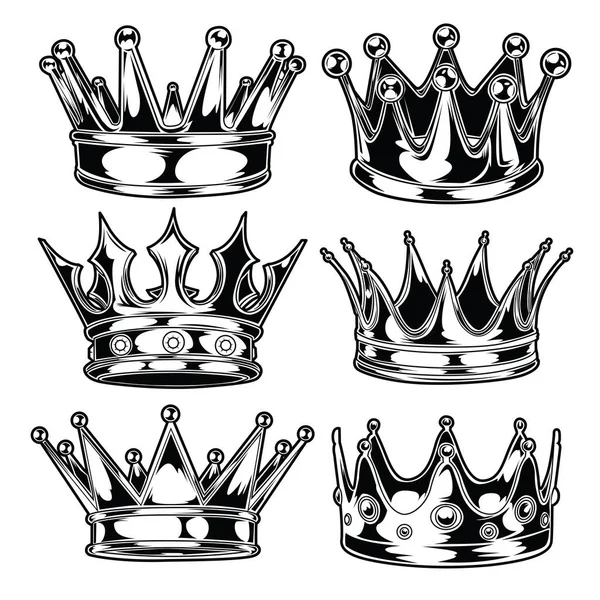 Crown King Queen Set Black White King Queen Vector Illustrator — Stock Vector