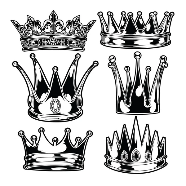 Crown King Queen Set Black White King Queen Vector Illustrator — Stock Vector